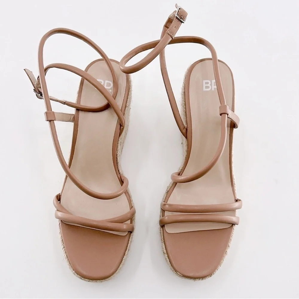 NEW BP Cohan Espadrille Platform Wedge Sandal sz 10 Strappy Brown Tan
